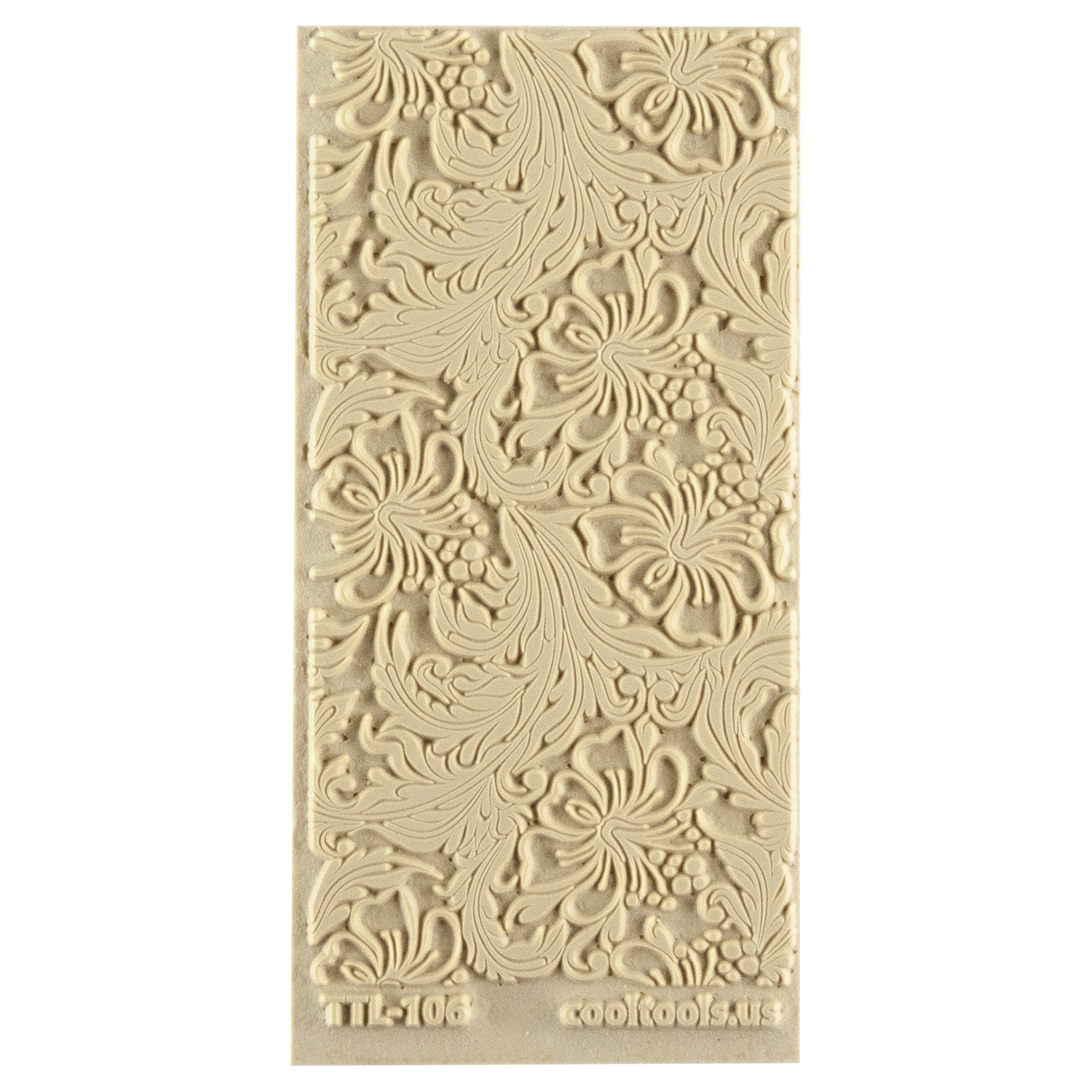 Texture Tile - Hibiscus. Beige Texture Tiles are flexible, washable and can be used with any soft clay. Spritz with CoolSlip or dust on Dry Powder Release for stick-free impressions when using metal clay and polymer clay.