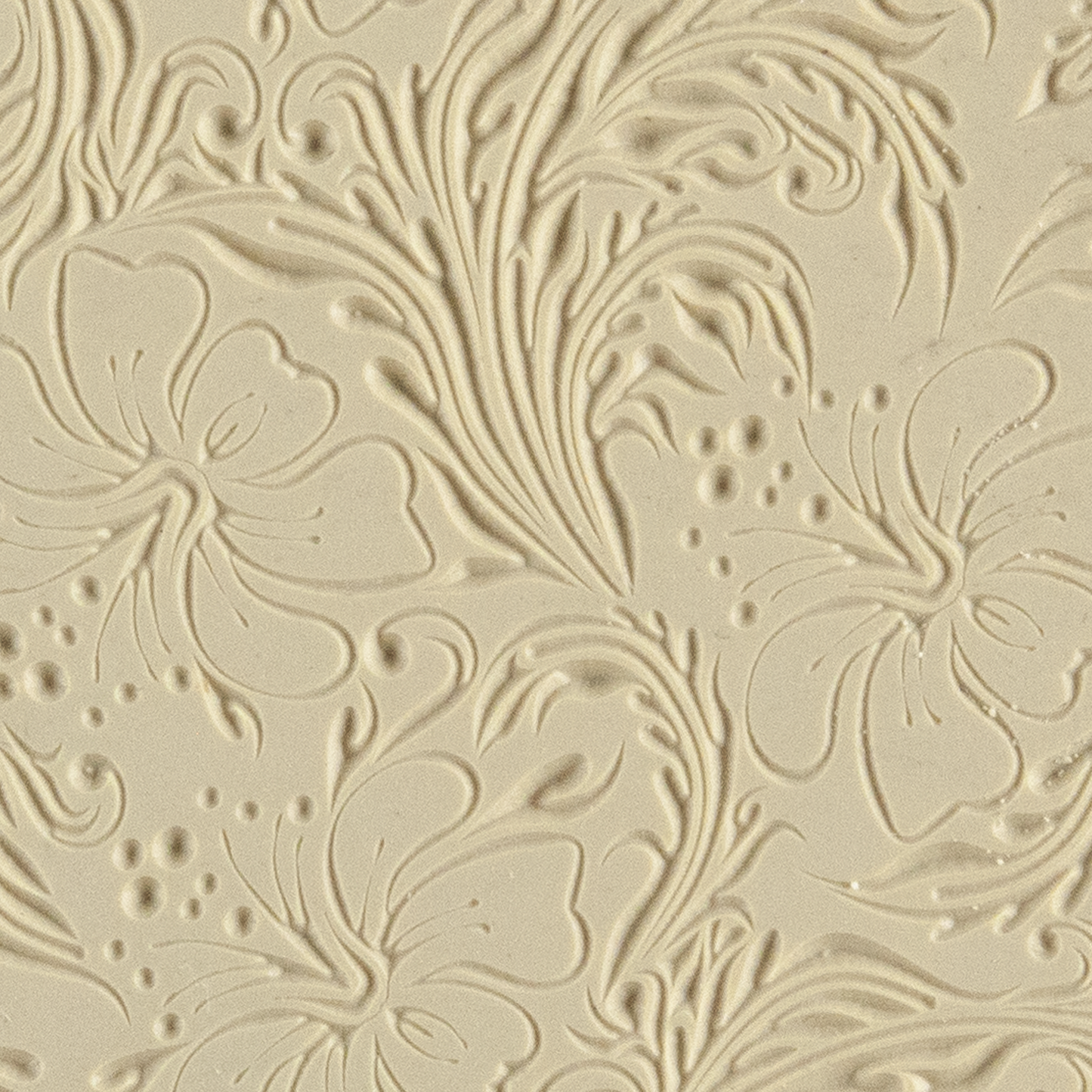 Texture Tile - Hibiscus Embossed. Beige Texture Tiles are flexible, washable and can be used with any soft clay. Spritz with CoolSlip or dust on Dry Powder Release for stick-free impressions when using metal clay and polymer clay.