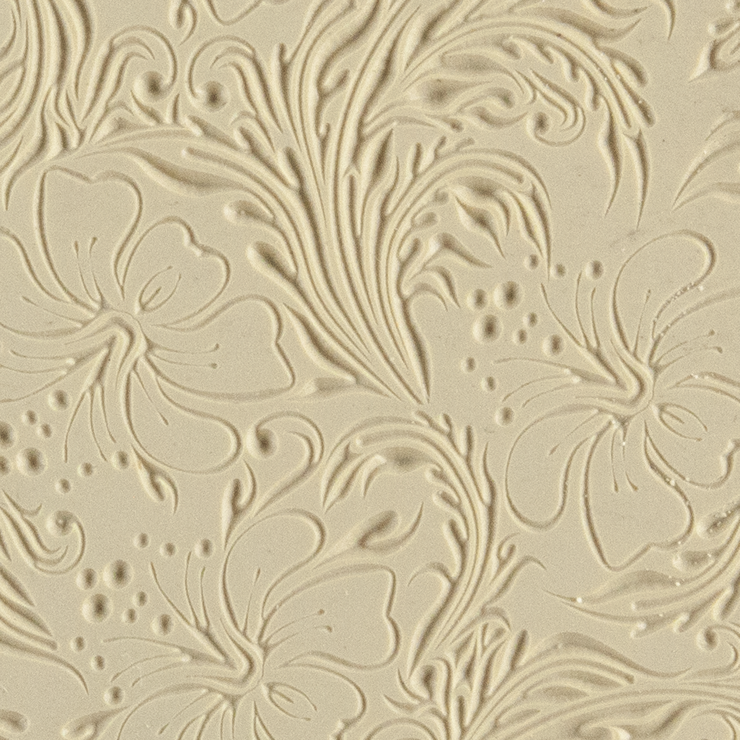 Texture Tile - Hibiscus Embossed. Beige Texture Tiles are flexible, washable and can be used with any soft clay. Spritz with CoolSlip or dust on Dry Powder Release for stick-free impressions when using metal clay and polymer clay.