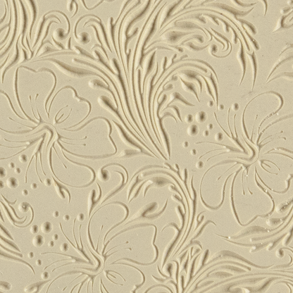 Texture Tile - Hibiscus Embossed. Beige Texture Tiles are flexible, washable and can be used with any soft clay. Spritz with CoolSlip or dust on Dry Powder Release for stick-free impressions when using metal clay and polymer clay.