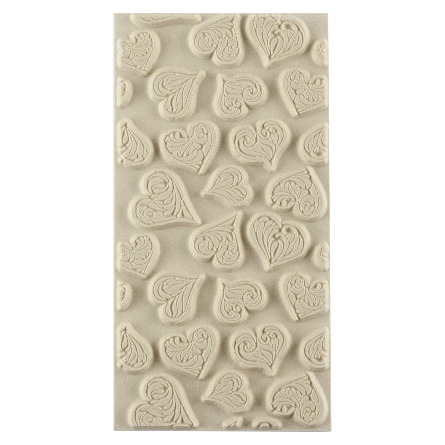 Texture Tile - Heartbreaker. Beige Texture Tiles are flexible, washable and can be used with any soft clay. Spritz with CoolSlip or dust on Dry Powder Release for stick-free impressions when using metal clay and polymer clay.