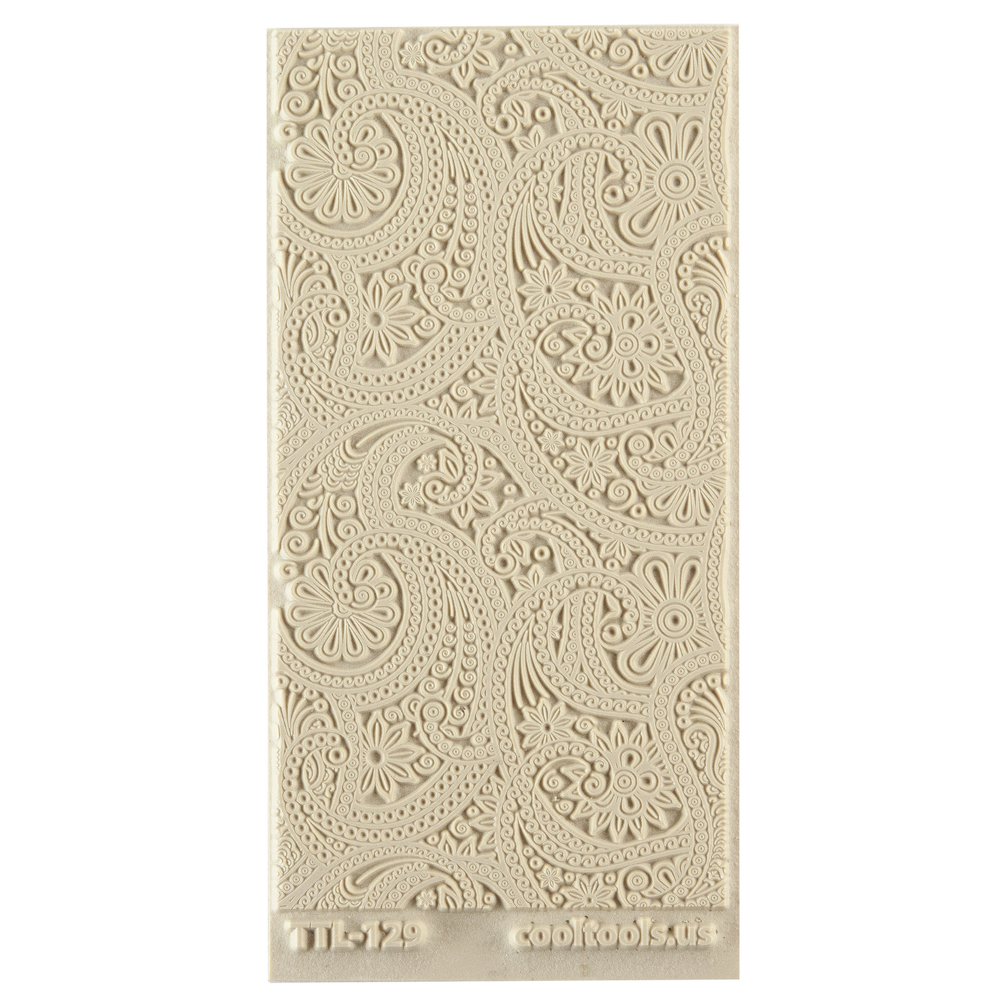 Texture Tile - Eastern Paisley. Beige Texture Tiles are flexible, washable and can be used with any soft clay. Spritz with CoolSlip or dust on Dry Powder Release for stick-free impressions when using metal clay and polymer clay.