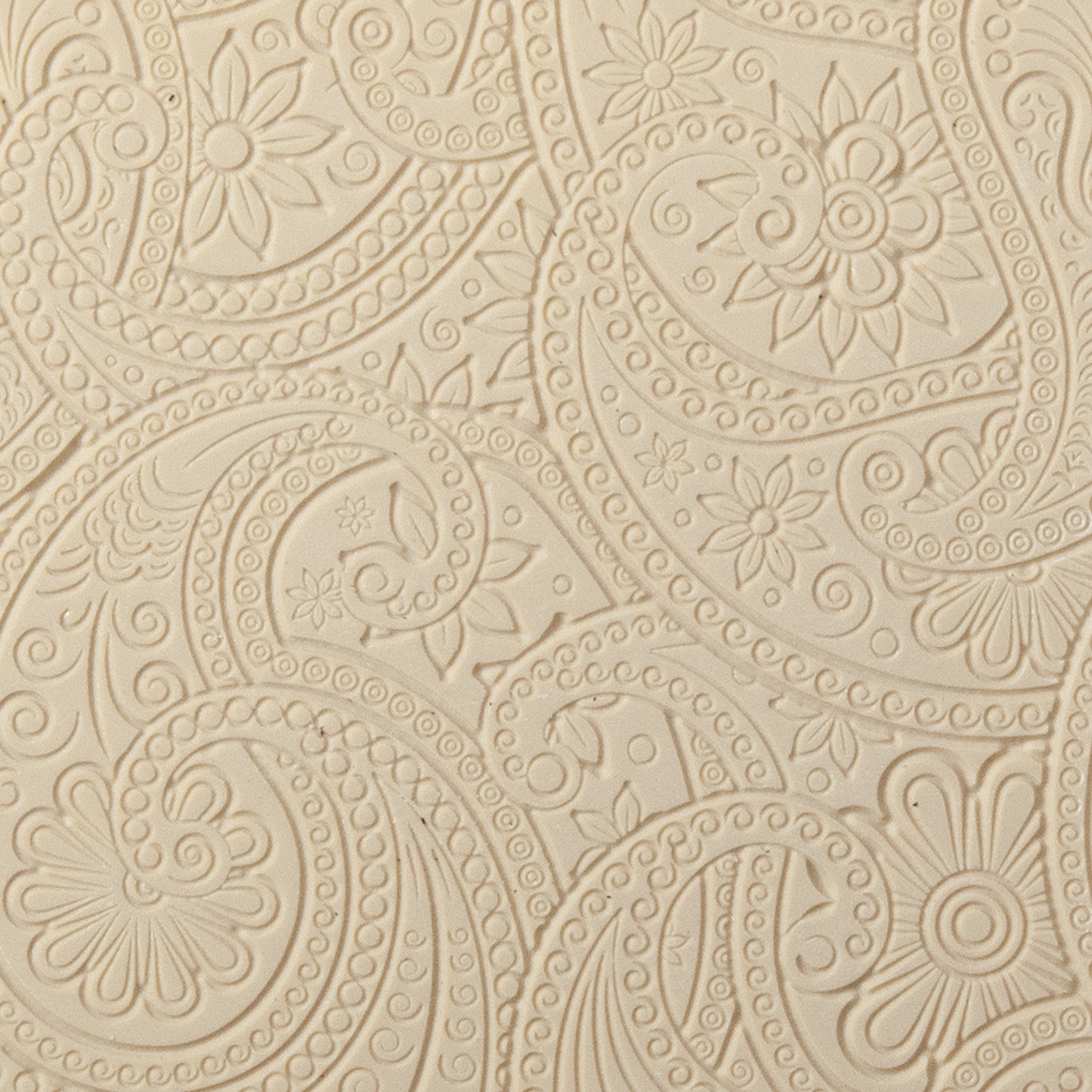 Texture Tile - Eastern Paisley Embossed. Beige Texture Tiles are flexible, washable and can be used with any soft clay. Spritz with CoolSlip or dust on Dry Powder Release for stick-free impressions when using metal clay and polymer clay.