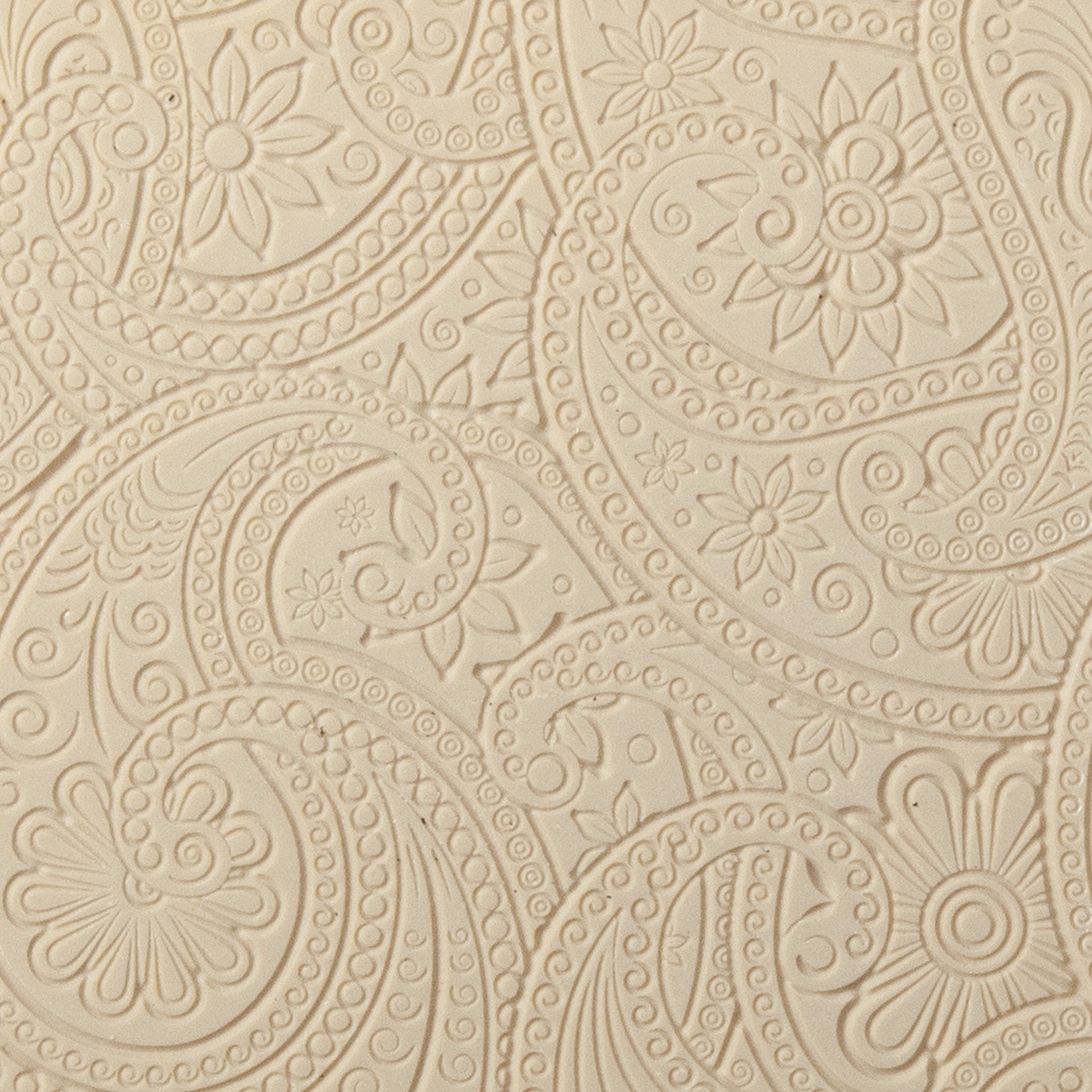 Texture Tile - Eastern Paisley Embossed. Beige Texture Tiles are flexible, washable and can be used with any soft clay. Spritz with CoolSlip or dust on Dry Powder Release for stick-free impressions when using metal clay and polymer clay.