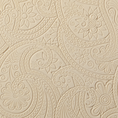 Texture Tile - Eastern Paisley Embossed. Beige Texture Tiles are flexible, washable and can be used with any soft clay. Spritz with CoolSlip or dust on Dry Powder Release for stick-free impressions when using metal clay and polymer clay.
