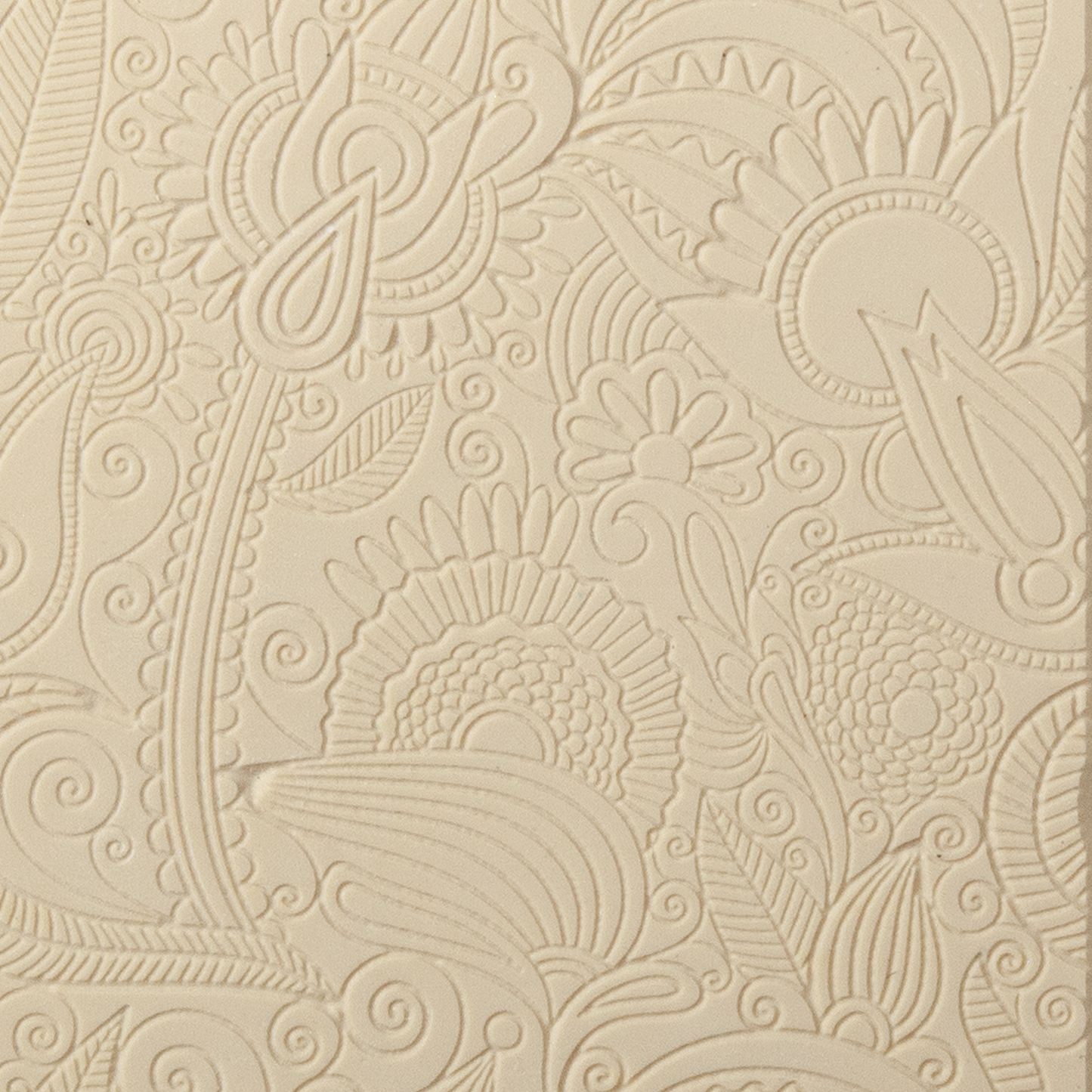 Texture Tile - Flower Doodle Fineline. Beige Texture Tiles are flexible, washable and can be used with any soft clay. Spritz with CoolSlip or dust on Dry Powder Release for stick-free impressions when using metal clay and polymer clay.