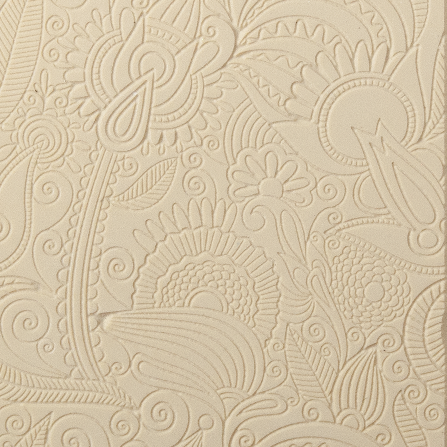 Texture Tile - Flower Doodle Fineline. Beige Texture Tiles are flexible, washable and can be used with any soft clay. Spritz with CoolSlip or dust on Dry Powder Release for stick-free impressions when using metal clay and polymer clay.