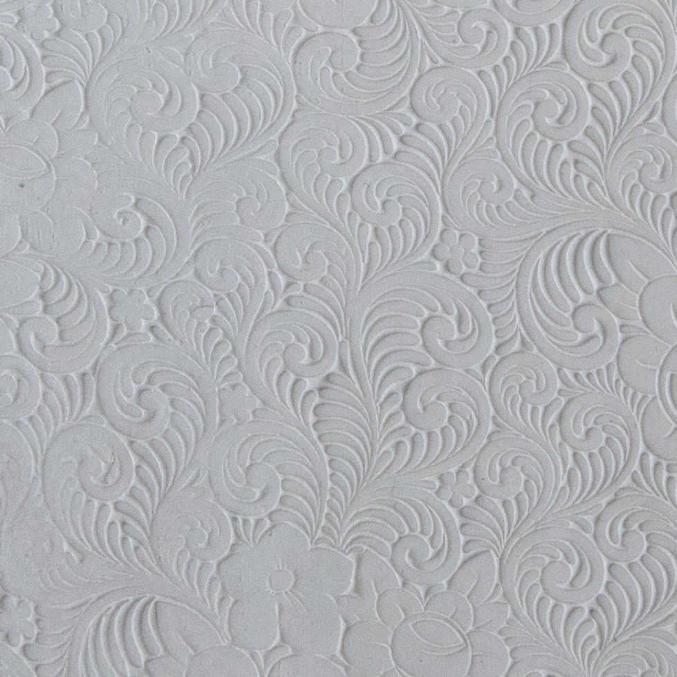 Texture Tile - Roses and Swirls Embossed sample rolled into clay
