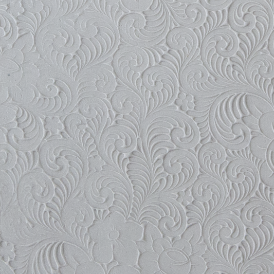 Texture Tile - Roses and Swirls Embossed sample rolled into clay