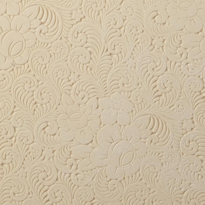 Texture Tile - Roses and Swirls Embossed. Beige Texture Tiles are flexible, washable and can be used with any soft clay. Spritz with CoolSlip or dust on Dry Powder Release for stick-free impressions when using metal clay and polymer clay.