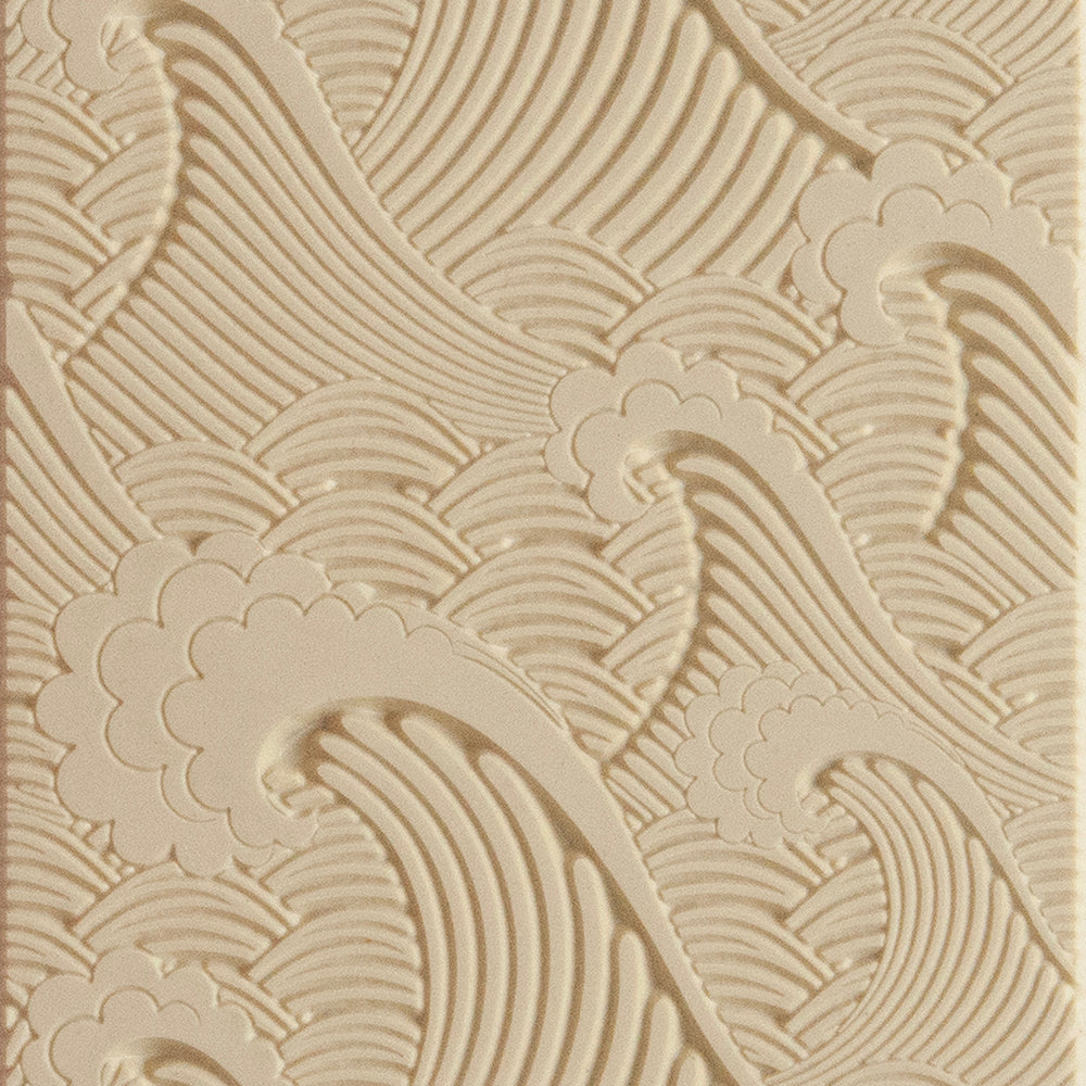 Texture Tile - Waves Embossed. Beige Texture Tiles are flexible, washable and can be used with any soft clay. Spritz with CoolSlip or dust on Dry Powder Release for stick-free impressions when using metal clay and polymer clay.