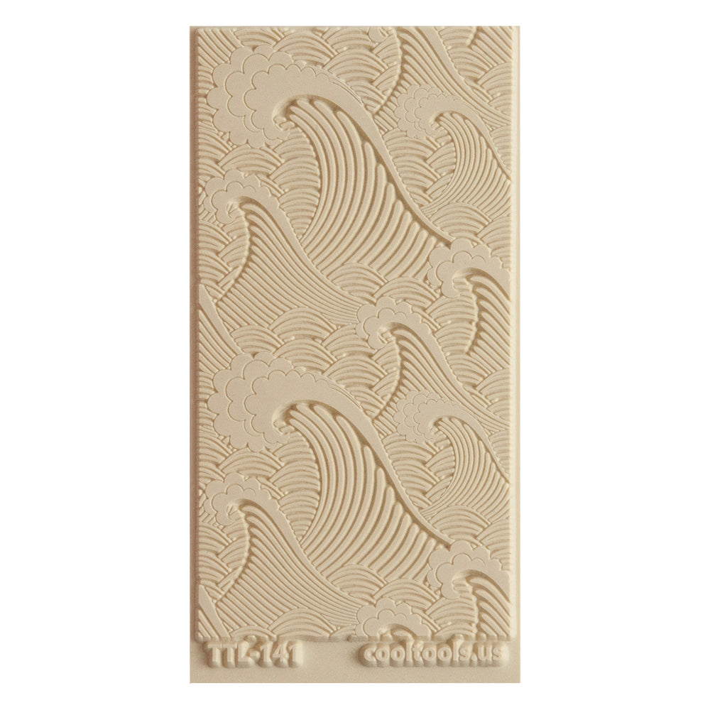 Texture Tile - Waves Embossed. Beige Texture Tiles are flexible, washable and can be used with any soft clay. Spritz with CoolSlip or dust on Dry Powder Release for stick-free impressions when using metal clay and polymer clay.