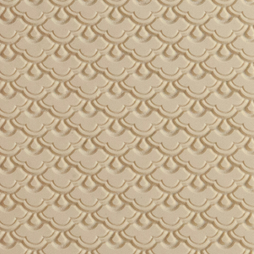 Texture Tile - Nested Scallops. Beige Texture Tiles are flexible, washable and can be used with any soft clay. Spritz with CoolSlip or dust on Dry Powder Release for stick-free impressions when using metal clay and polymer clay.