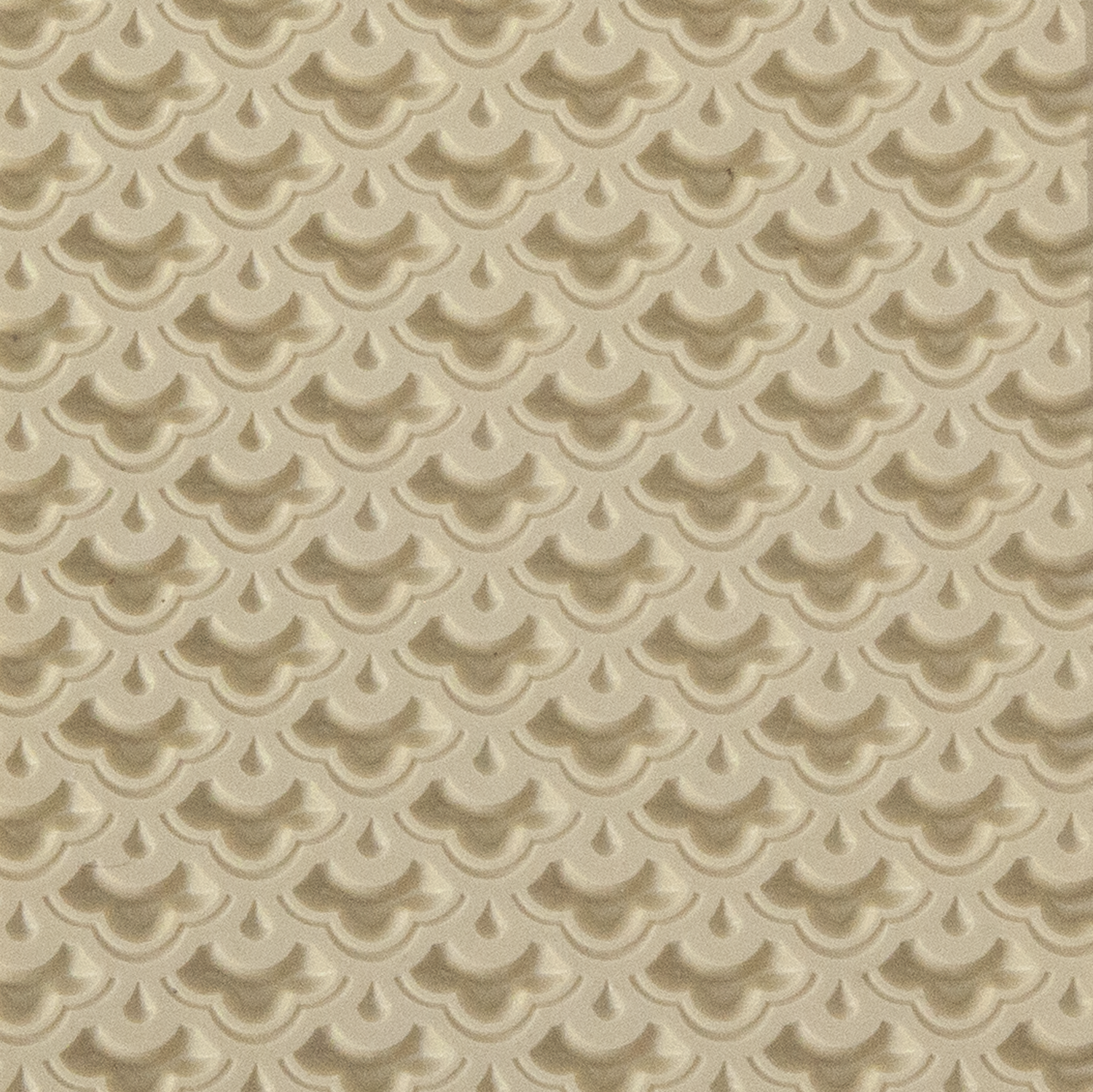 Texture Tile - Nested Scallops Embossed. Beige Texture Tiles are flexible, washable and can be used with any soft clay. Spritz with CoolSlip or dust on Dry Powder Release for stick-free impressions when using metal clay and polymer clay.