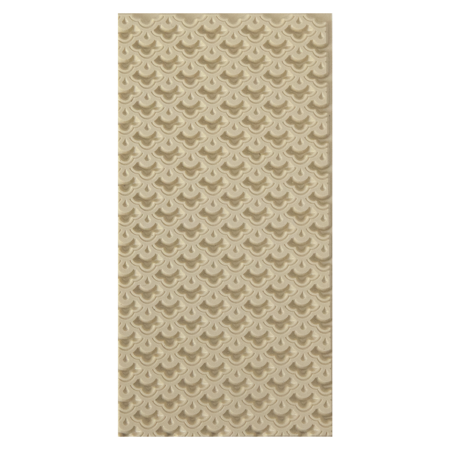 Texture Tile - Nested Scallops Embossed. Beige Texture Tiles are flexible, washable and can be used with any soft clay. Spritz with CoolSlip or dust on Dry Powder Release for stick-free impressions when using metal clay and polymer clay.
