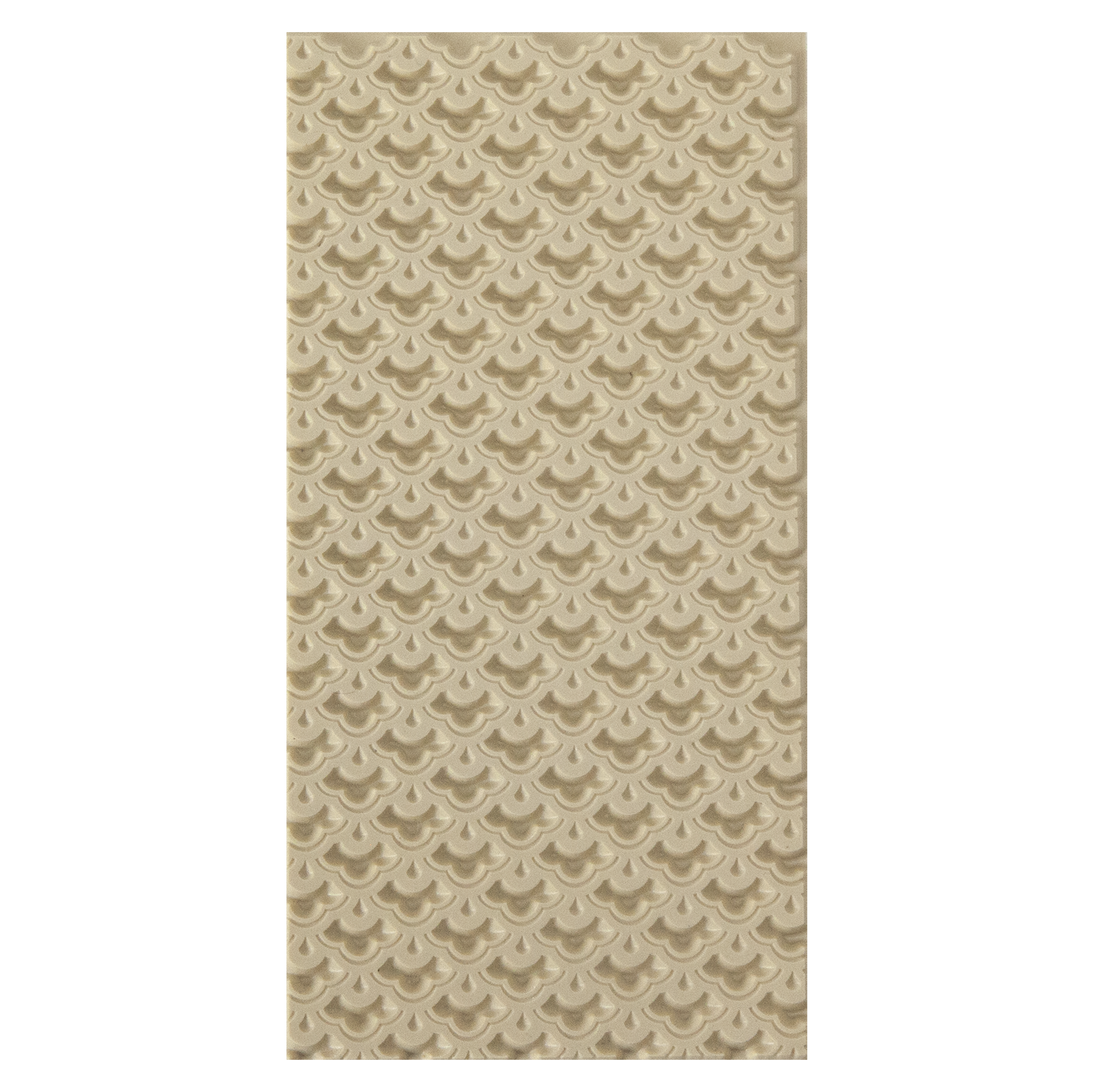 Texture Tile - Nested Scallops Embossed. Beige Texture Tiles are flexible, washable and can be used with any soft clay. Spritz with CoolSlip or dust on Dry Powder Release for stick-free impressions when using metal clay and polymer clay.