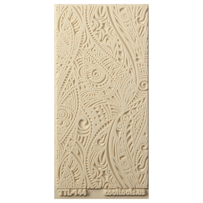 Texture Tile - Tribal Zen Multi-Tangle. Beige Texture Tiles are flexible, washable and can be used with any soft clay. Spritz with CoolSlip or dust on Dry Powder Release for stick-free impressions when using metal clay and polymer clay.