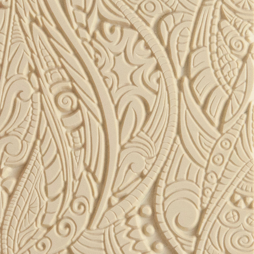 Texture Tile - Tribal Zen Multi-Tangle Embossed. Beige Texture Tiles are flexible, washable and can be used with any soft clay. Spritz with CoolSlip or dust on Dry Powder Release for stick-free impressions when using metal clay and polymer clay.