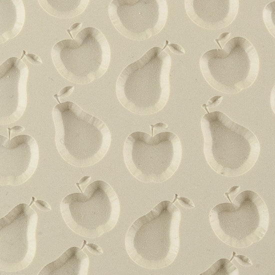 Texture Tile - Pair-a-Fruit Embossed. Beige Texture Tiles are flexible, washable and can be used with any soft clay. Spritz with CoolSlip or dust on Dry Powder Release for stick-free impressions when using metal clay and polymer clay.