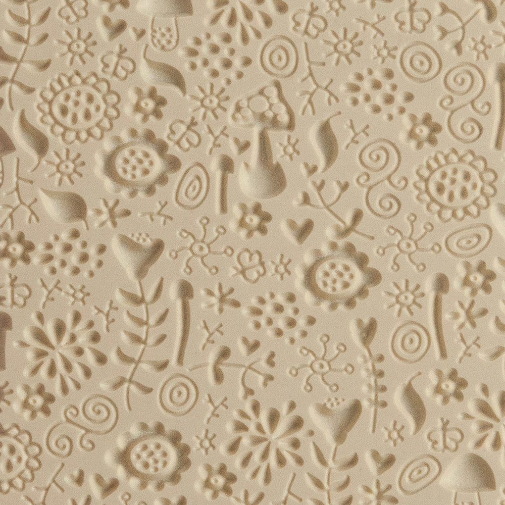 Texture Tile - Fairy Tale Embossed. Beige Texture Tiles are flexible, washable and can be used with any soft clay. Spritz with CoolSlip or dust on Dry Powder Release for stick-free impressions when using metal clay and polymer clay.