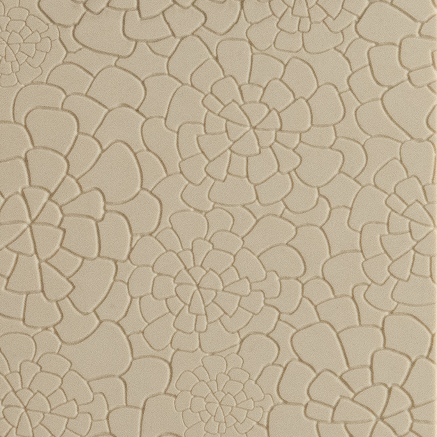 Texture Tile - Dahlias Fineline. Beige Texture Tiles are flexible, washable and can be used with any soft clay. Spritz with CoolSlip or dust on Dry Powder Release for stick-free impressions when using metal clay and polymer clay.