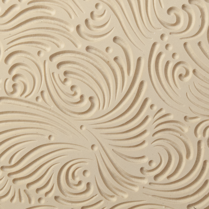 Texture Tile - Swirly Gig Embossed. Beige Texture Tiles are flexible, washable and can be used with any soft clay. Spritz with CoolSlip or dust on Dry Powder Release for stick-free impressions when using metal clay and polymer clay.