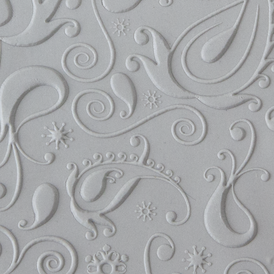 vTexture Tile - Lazy Paisley Embossed sample rolled into clay