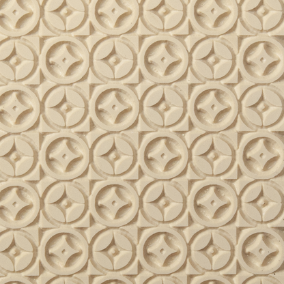 Texture Tile - Geo Pop. Beige Texture Tiles are flexible, washable and can be used with any soft clay. Spritz with CoolSlip or dust on Dry Powder Release for stick-free impressions when using metal clay and polymer clay.