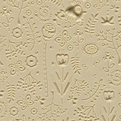 Texture Tile - Folklore Embossed. Beige Texture Tiles are flexible, washable and can be used with any soft clay. Spritz with CoolSlip or dust on Dry Powder Release for stick-free impressions when using metal clay and polymer clay.