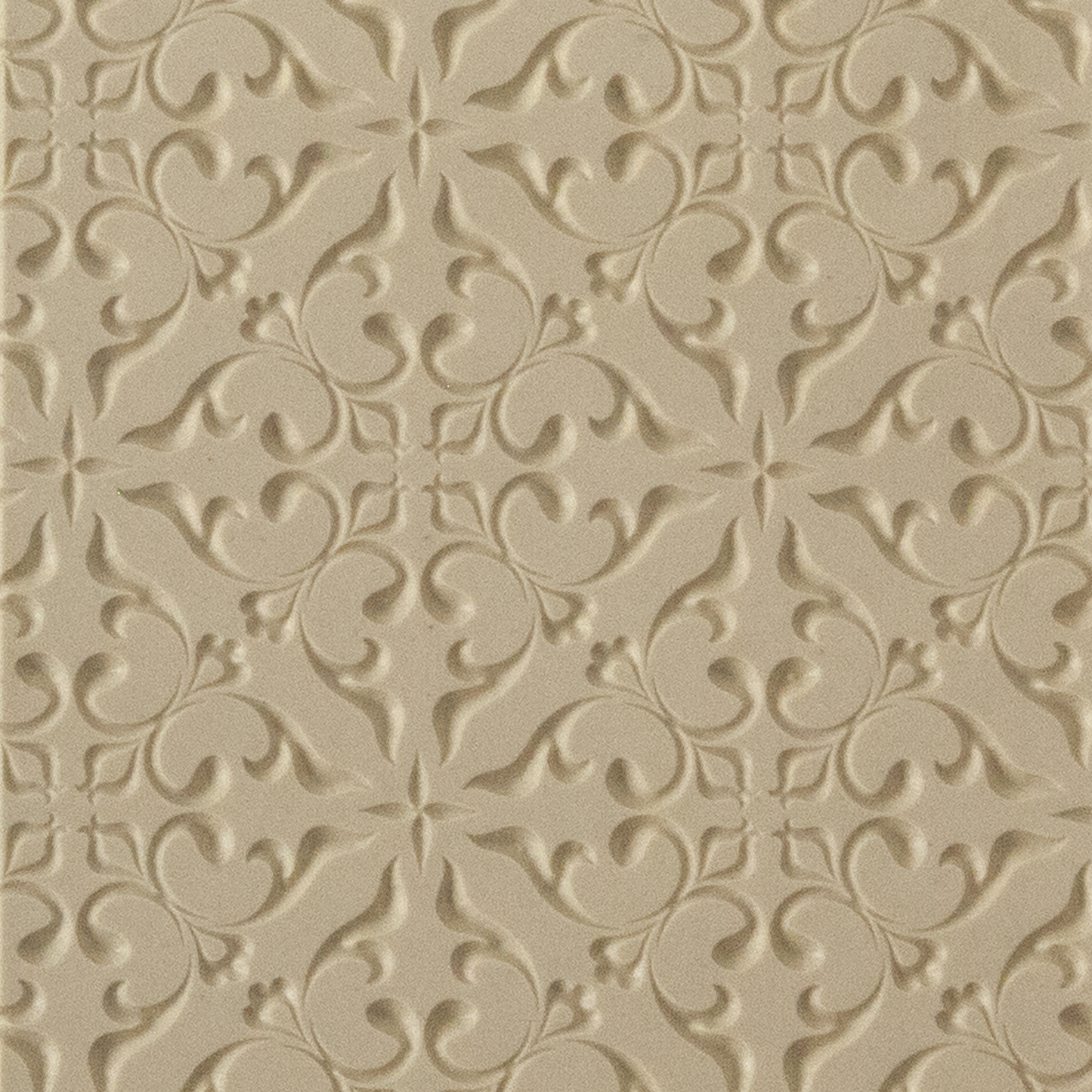 Texture Tile - Victorian Ivy Embossed. Beige Texture Tiles are flexible, washable and can be used with any soft clay. Spritz with CoolSlip or dust on Dry Powder Release for stick-free impressions when using metal clay and polymer clay.