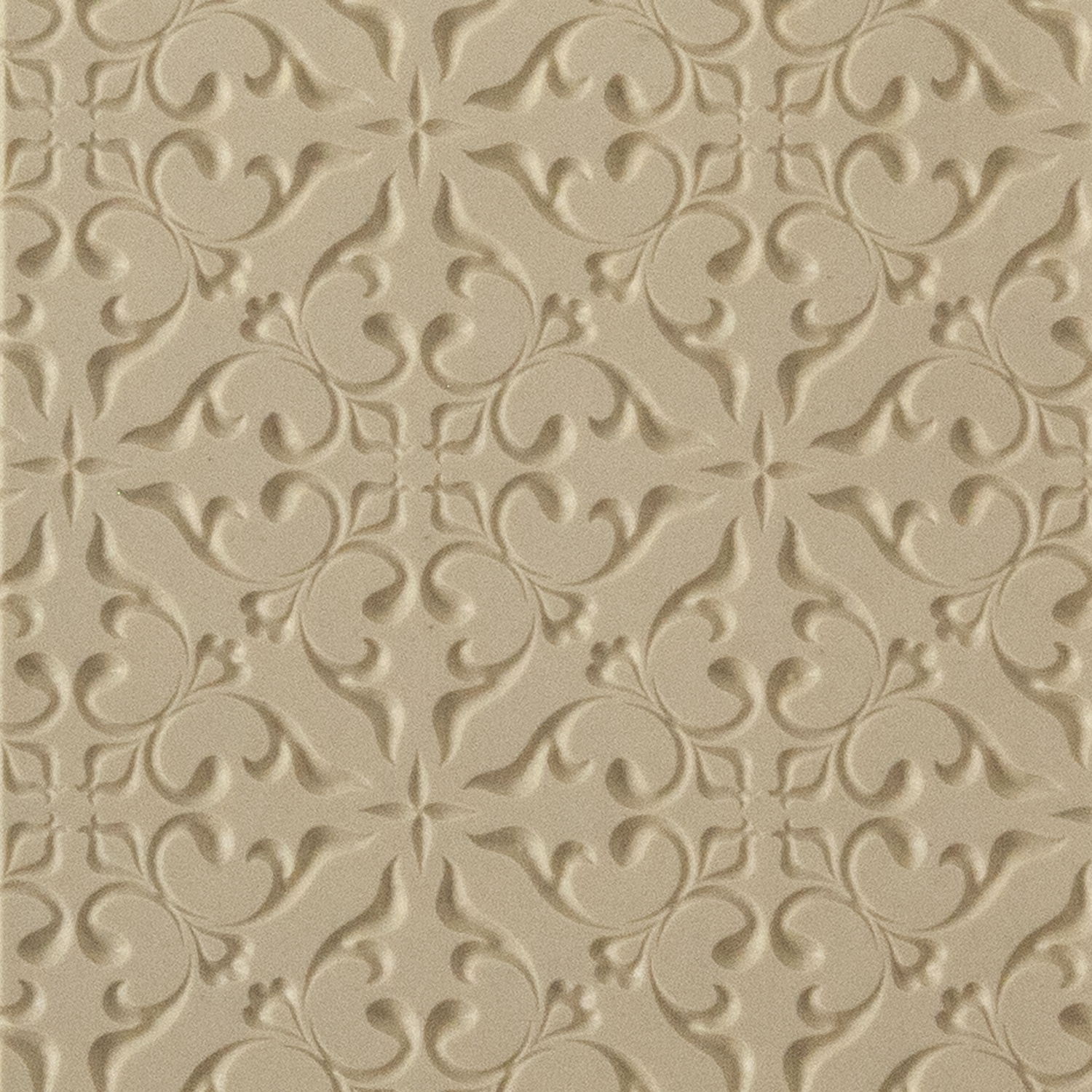 Texture Tile - Victorian Ivy Embossed. Beige Texture Tiles are flexible, washable and can be used with any soft clay. Spritz with CoolSlip or dust on Dry Powder Release for stick-free impressions when using metal clay and polymer clay.