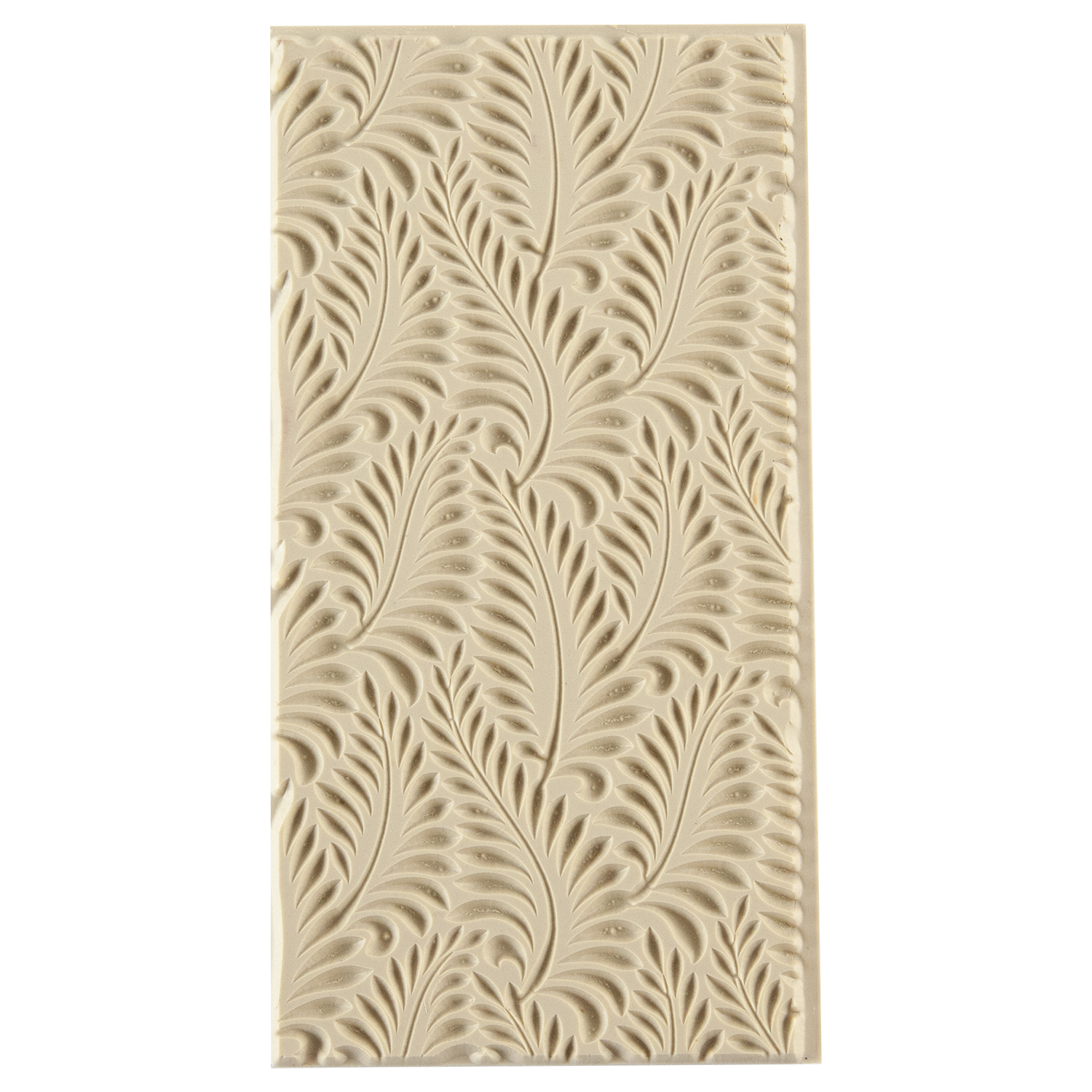 Texture Tile - Crown Fern Embossed. Beige Texture Tiles are flexible, washable and can be used with any soft clay. Spritz with CoolSlip or dust on Dry Powder Release for stick-free impressions when using metal clay and polymer clay.