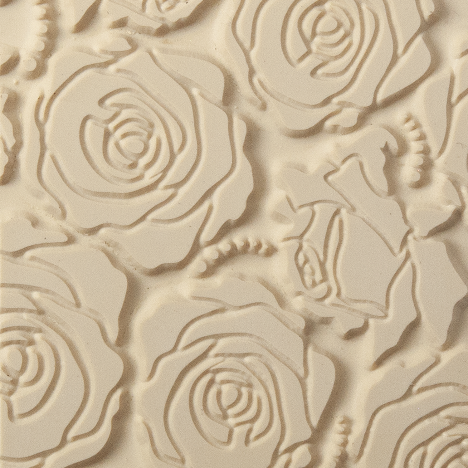 Texture Tile - Rose Cluster. Beige Texture Tiles are flexible, washable and can be used with any soft clay. Spritz with CoolSlip or dust on Dry Powder Release for stick-free impressions when using metal clay and polymer clay.