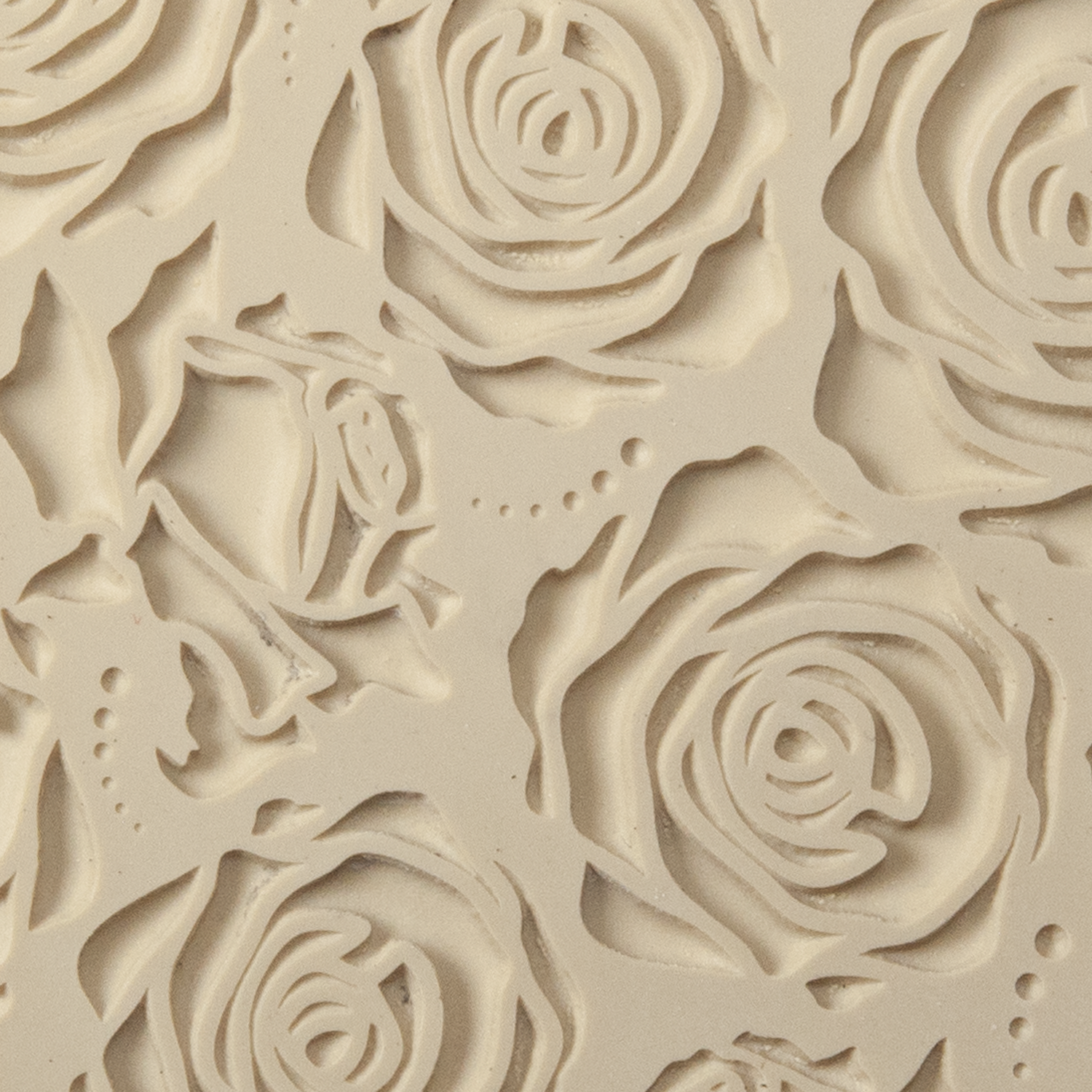 Texture Tile - Rose Cluster Embossed. Beige Texture Tiles are flexible, washable and can be used with any soft clay. Spritz with CoolSlip or dust on Dry Powder Release for stick-free impressions when using metal clay and polymer clay.