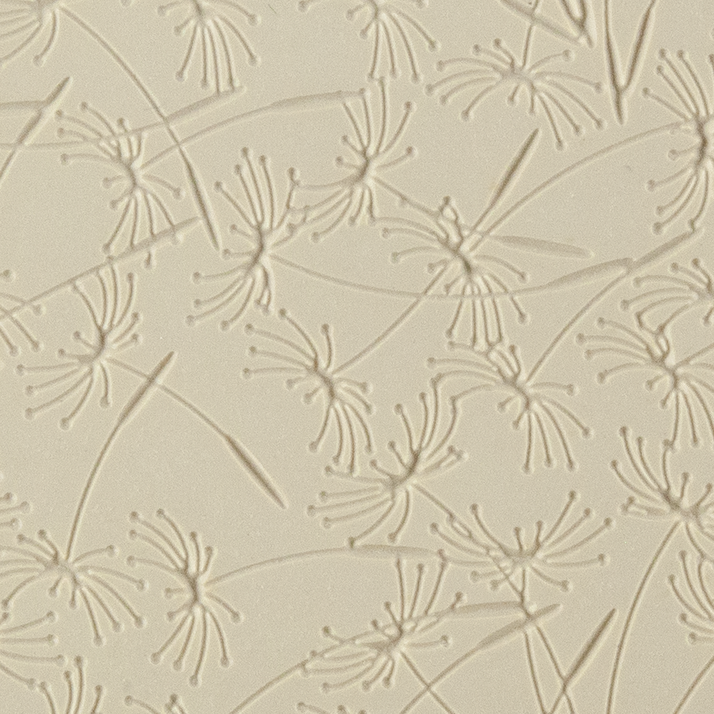 Texture Tile - Dandelion Wish Fineline. Beige Texture Tiles are flexible, washable and can be used with any soft clay. Spritz with CoolSlip or dust on Dry Powder Release for stick-free impressions when using metal clay and polymer clay.