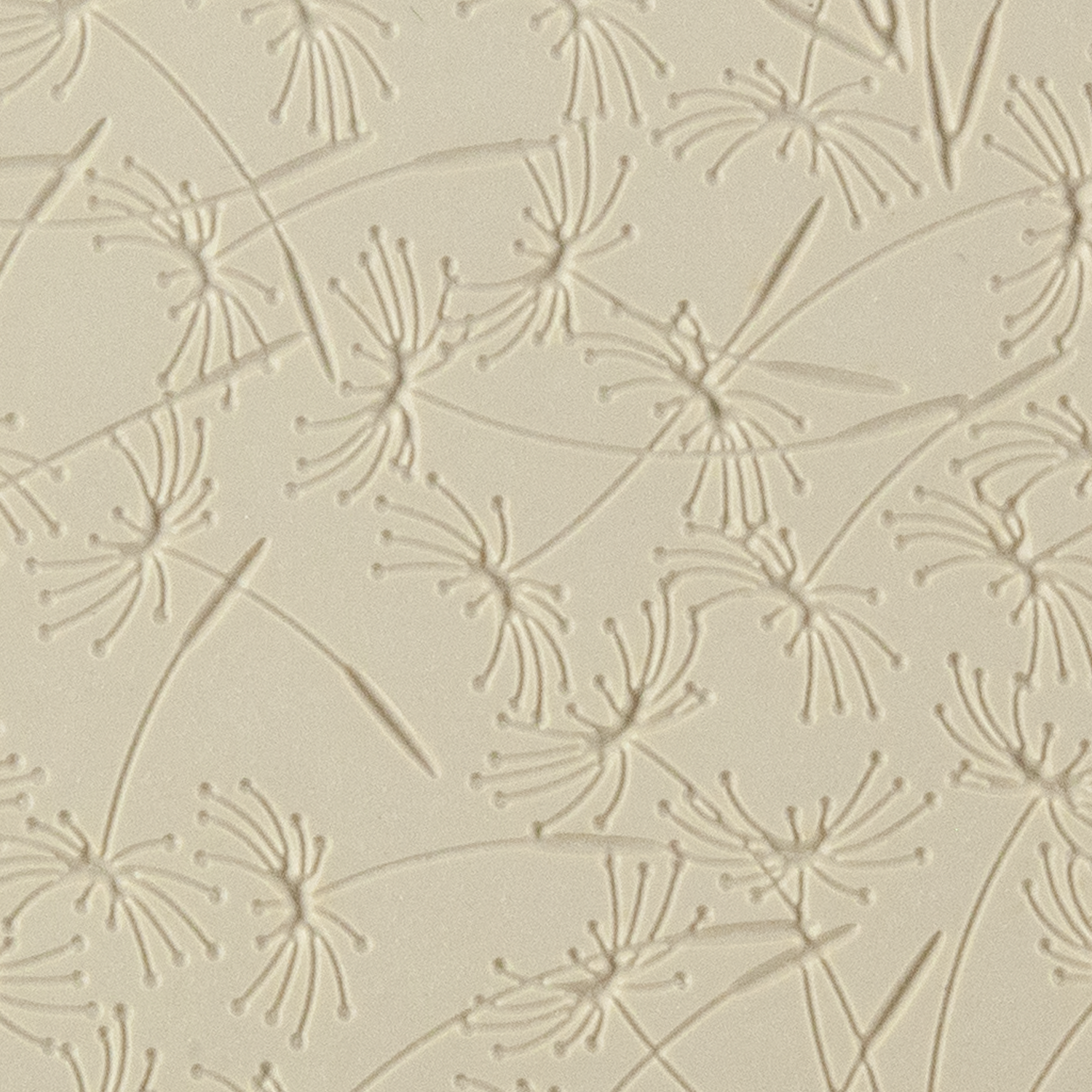 Texture Tile - Dandelion Wish Fineline. Beige Texture Tiles are flexible, washable and can be used with any soft clay. Spritz with CoolSlip or dust on Dry Powder Release for stick-free impressions when using metal clay and polymer clay.