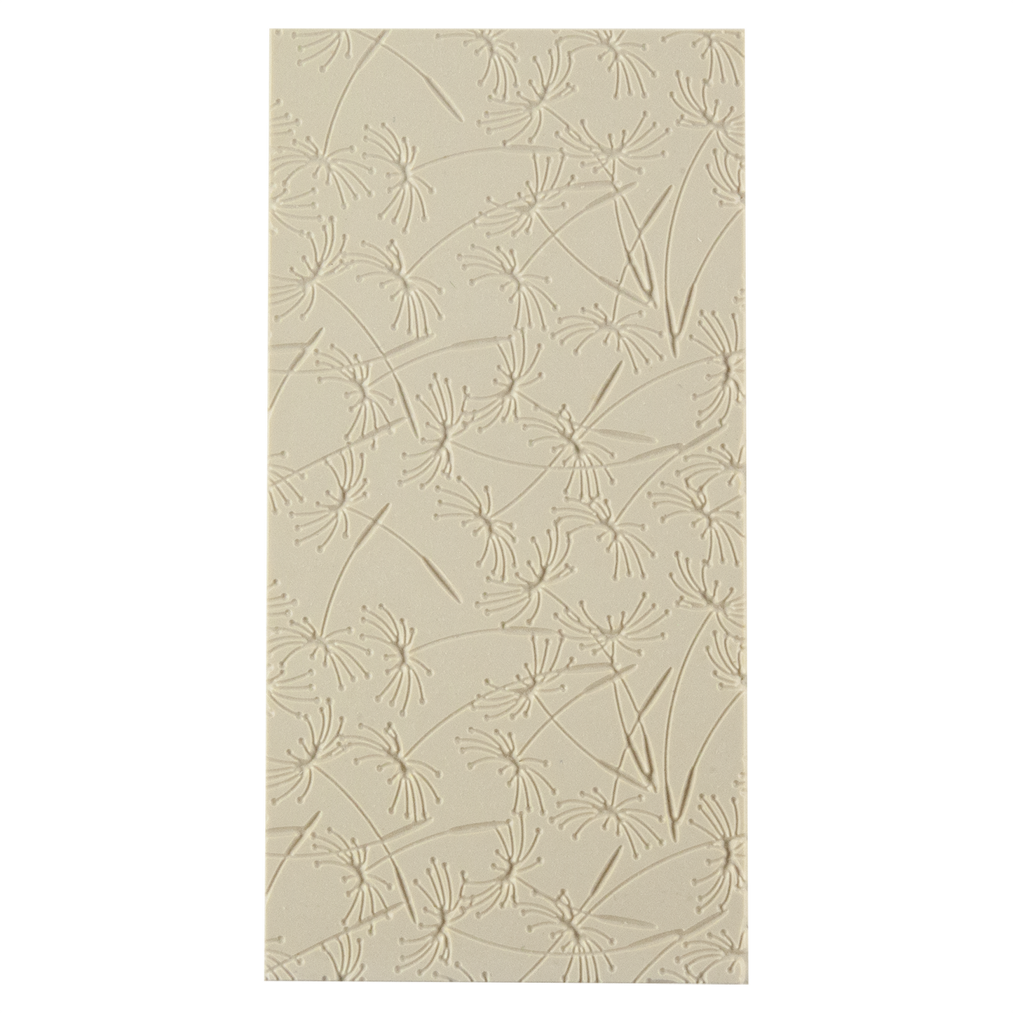 Texture Tile - Dandelion Wish Fineline. Beige Texture Tiles are flexible, washable and can be used with any soft clay. Spritz with CoolSlip or dust on Dry Powder Release for stick-free impressions when using metal clay and polymer clay.