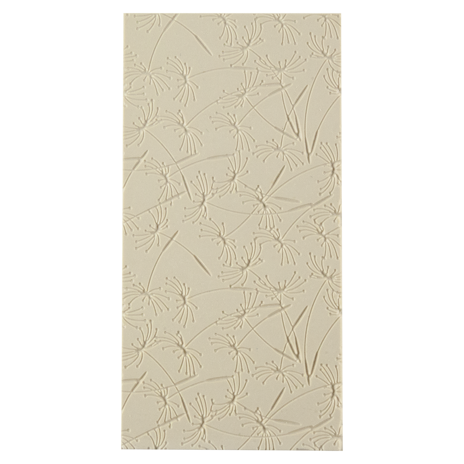 Texture Tile - Dandelion Wish Fineline. Beige Texture Tiles are flexible, washable and can be used with any soft clay. Spritz with CoolSlip or dust on Dry Powder Release for stick-free impressions when using metal clay and polymer clay.