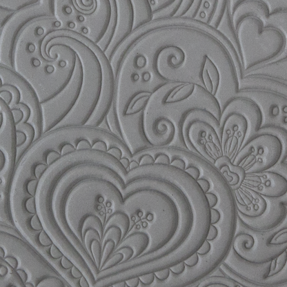 Texture Tile - Blooming Hearts sample rolled into clay