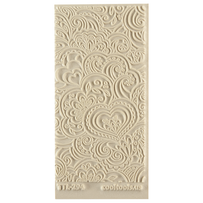 Texture Tile - Blooming Hearts. Beige Texture Tiles are flexible, washable and can be used with any soft clay. Spritz with CoolSlip or dust on Dry Powder Release for stick-free impressions when using metal clay and polymer clay.