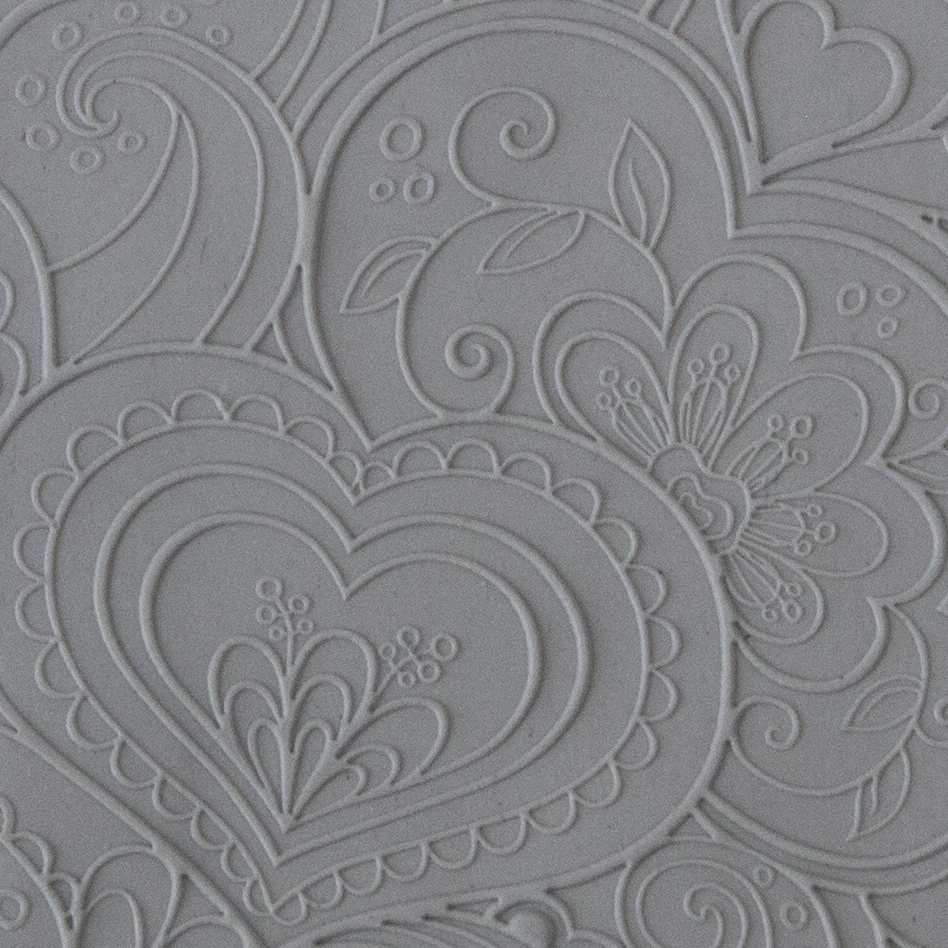 Texture Tile - Blooming Hearts Fineline sample rolled into clay