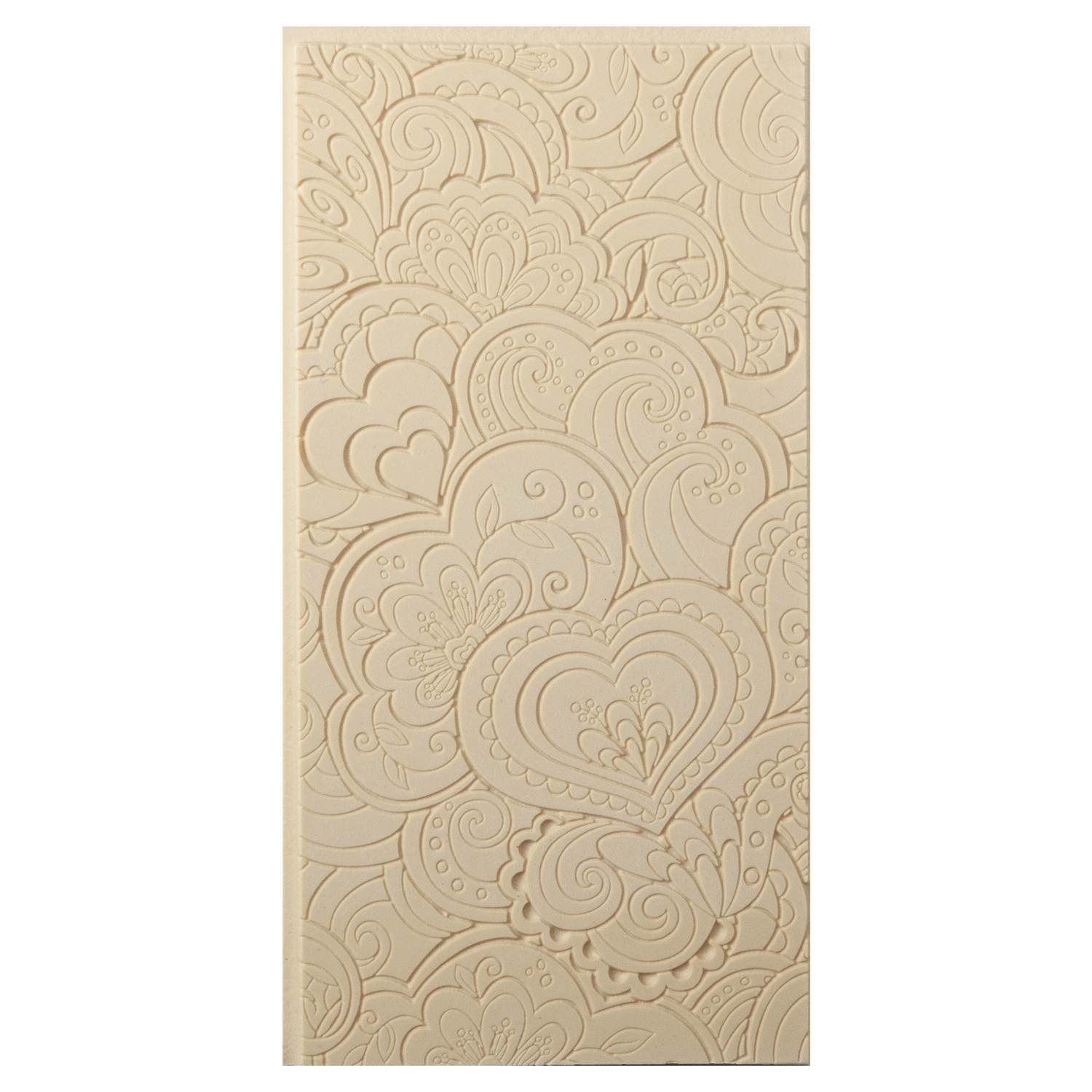 Texture Tile - Blooming Hearts Fineline. Beige Texture Tiles are flexible, washable and can be used with any soft clay. Spritz with CoolSlip or dust on Dry Powder Release for stick-free impressions when using metal clay and polymer clay.