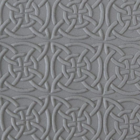 Texture Tile - Celtic Squares sample rolled into clay