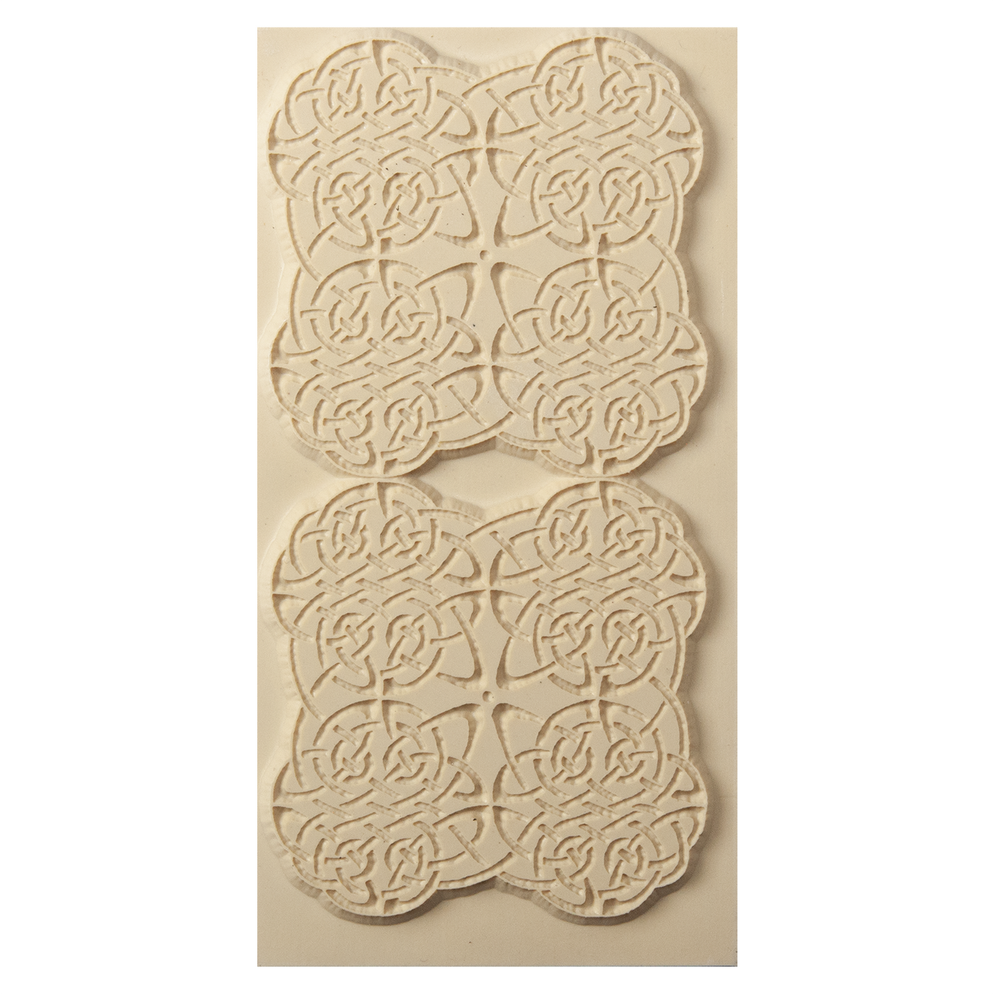 Texture Tile - Celtic Knots. Beige Texture Tiles are flexible, washable and can be used with any soft clay. Spritz with CoolSlip or dust on Dry Powder Release for stick-free impressions when using metal clay and polymer clay.