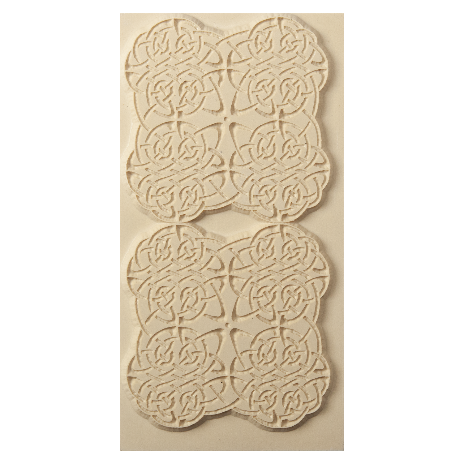 Texture Tile - Celtic Knots. Beige Texture Tiles are flexible, washable and can be used with any soft clay. Spritz with CoolSlip or dust on Dry Powder Release for stick-free impressions when using metal clay and polymer clay.