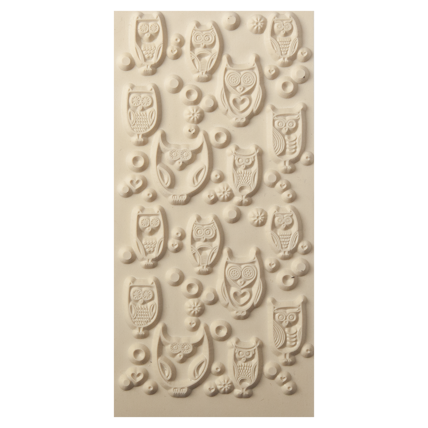 Texture Tile - Whose Hoo. Beige Texture Tiles are flexible, washable and can be used with any soft clay. Spritz with CoolSlip or dust on Dry Powder Release for stick-free impressions when using metal clay and polymer clay.