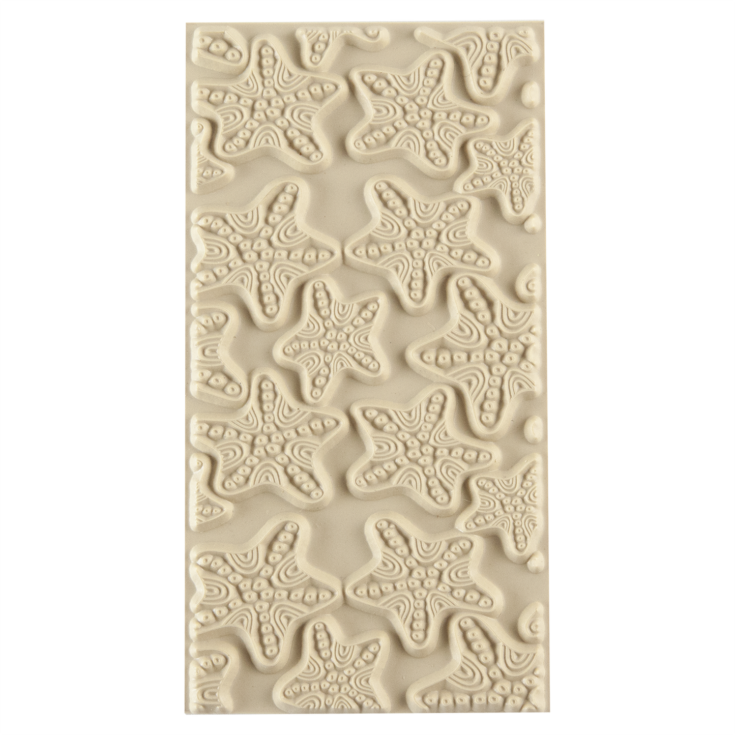 Texture Tile - Jeweled Starfish. Beige Texture Tiles are flexible, washable and can be used with any soft clay. Spritz with CoolSlip or dust on Dry Powder Release for stick-free impressions when using metal clay and polymer clay.