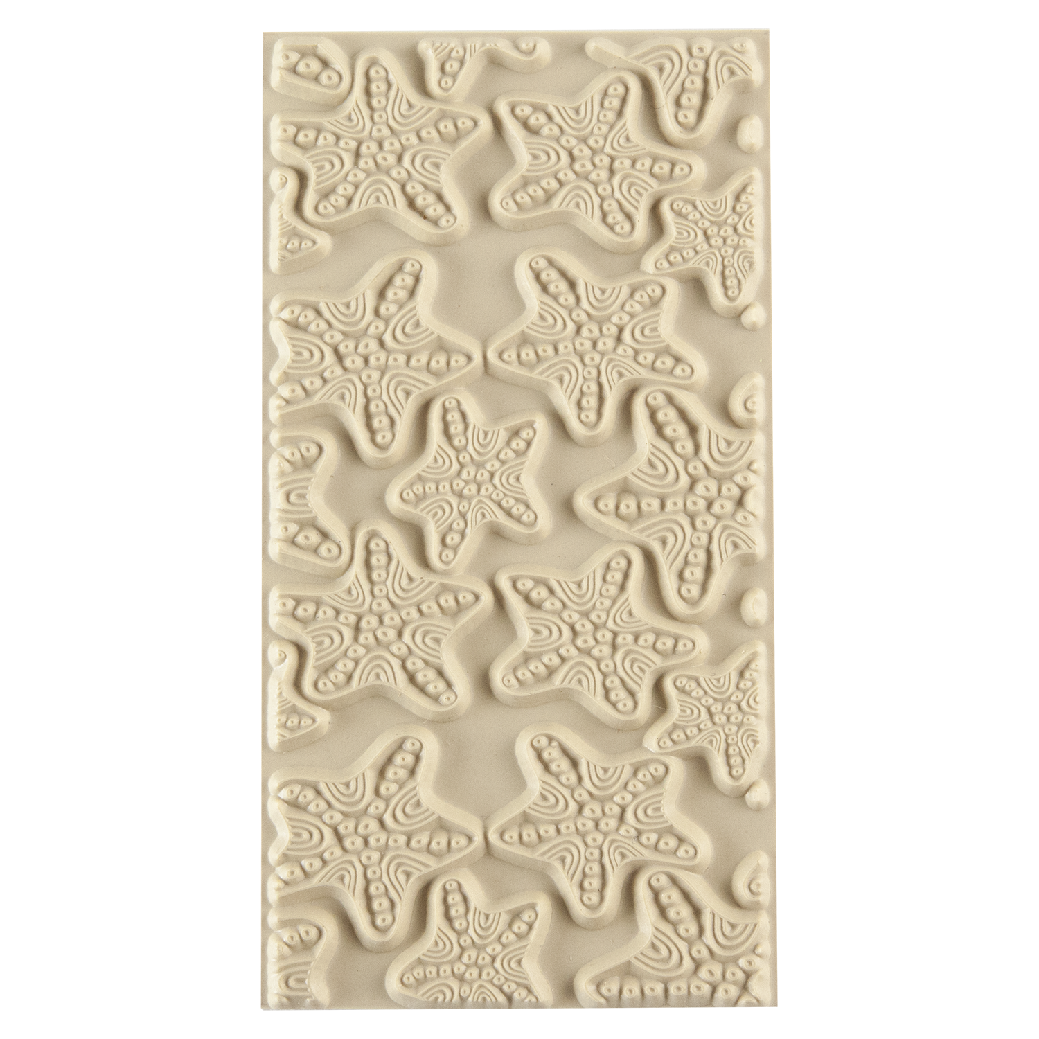 Texture Tile - Jeweled Starfish. Beige Texture Tiles are flexible, washable and can be used with any soft clay. Spritz with CoolSlip or dust on Dry Powder Release for stick-free impressions when using metal clay and polymer clay.