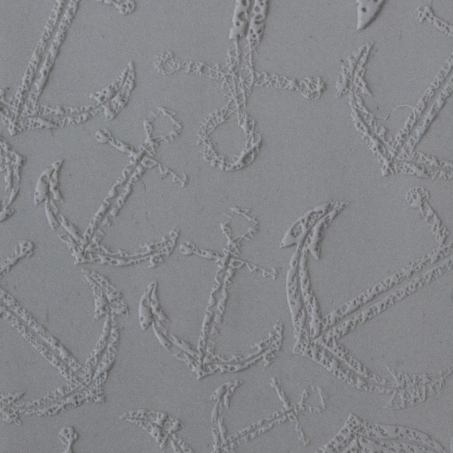 Texture Tile - Anchors Away Fineline sample rolled into clay