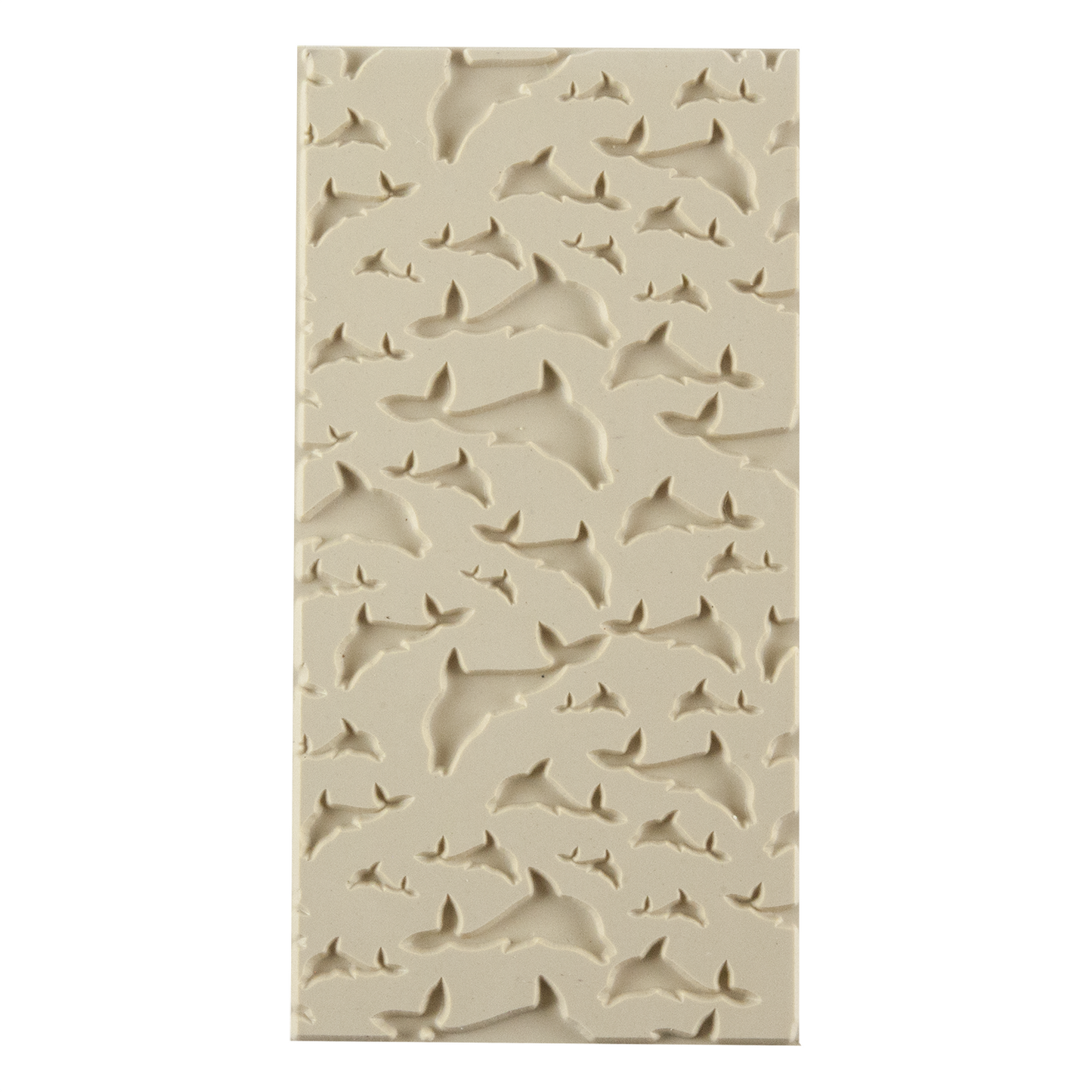 Texture Tile - Flying Dolphins Embossed. Beige Texture Tiles are flexible, washable and can be used with any soft clay. Spritz with CoolSlip or dust on Dry Powder Release for stick-free impressions when using metal clay and polymer clay.